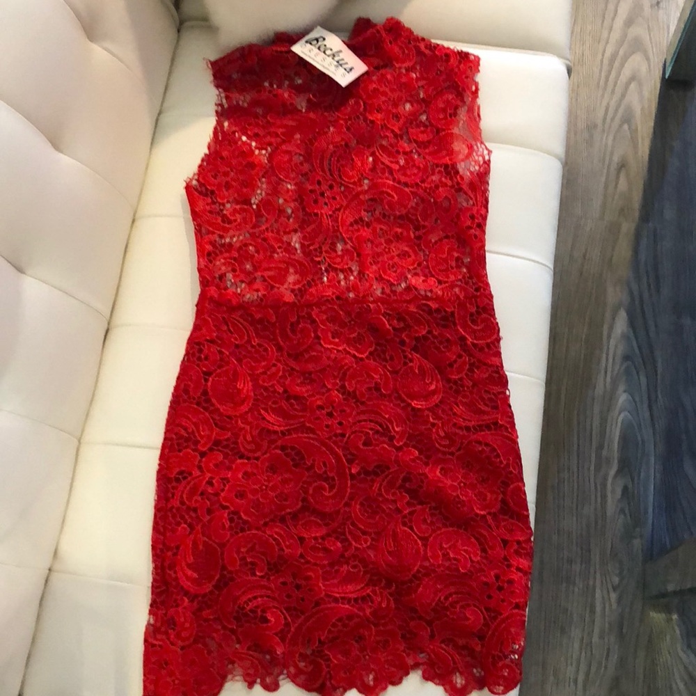 Red see through lace dress